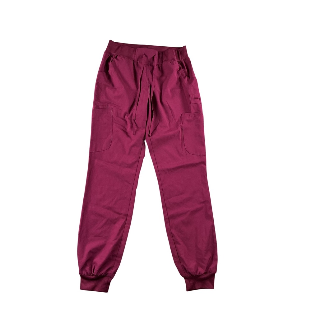 Flexxione Burgundy Scrub Jogger Pants XS Medical Uniform Drawstring Pockets